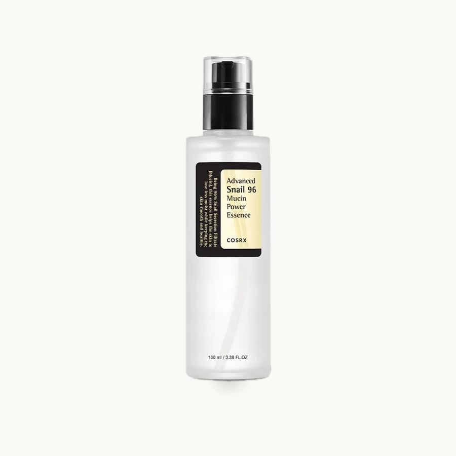 Advanced Snail 96 Mucin Power Essence: Clear COSRX Snail 96 Mucin essence bottle with a pump